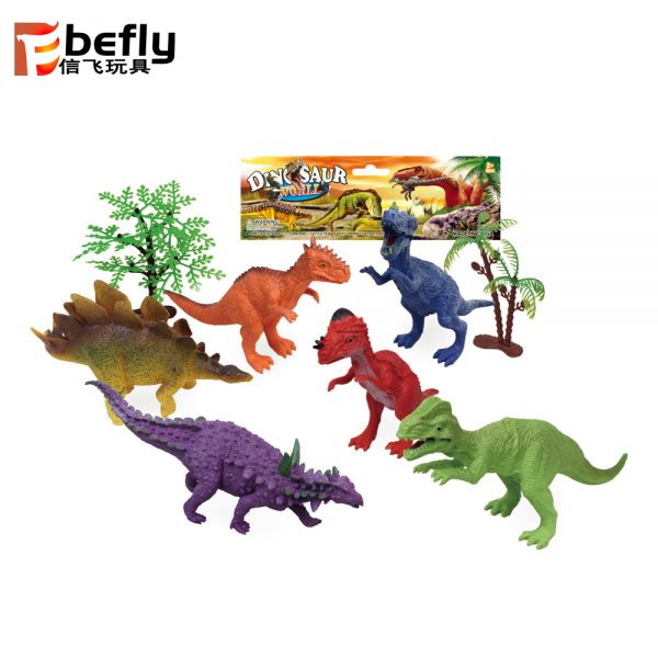 6pcs assorted plastic dinosaur toys with tree
