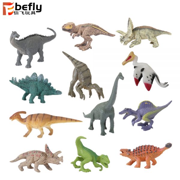 12 kinds of 3 inches solid mini plastic dinosaur toy set