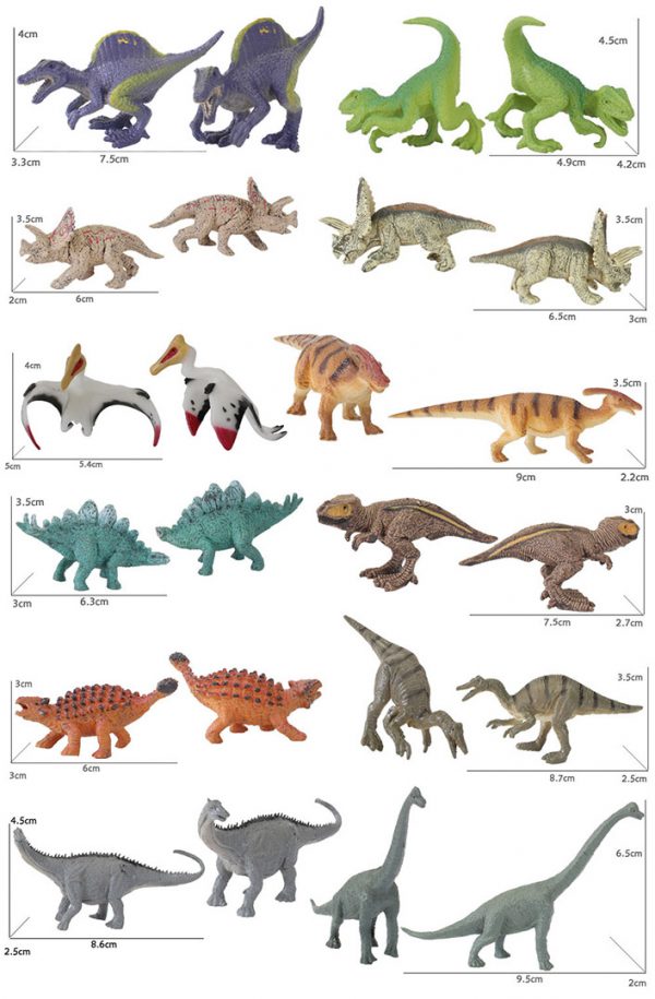 12 kinds of 3 inches solid mini plastic dinosaur toy set