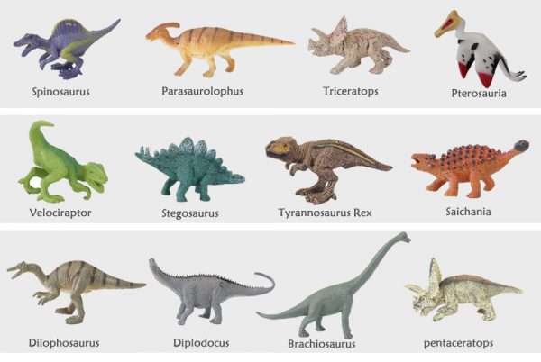 12 kinds of 3 inches solid mini plastic dinosaur toy set