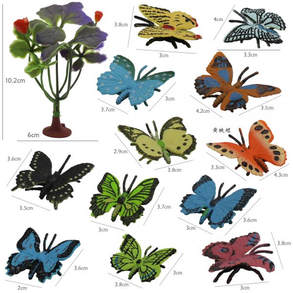 13pcs Butterflies plastic model toy with tree