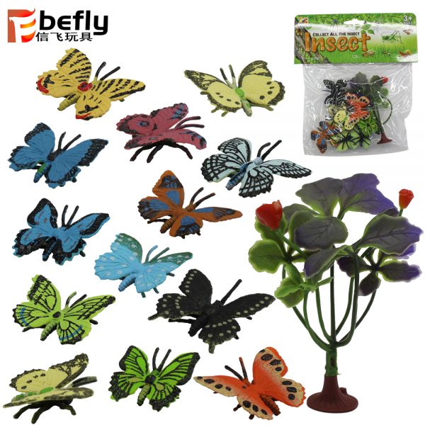 13pcs Butterflies plastic model toy with tree