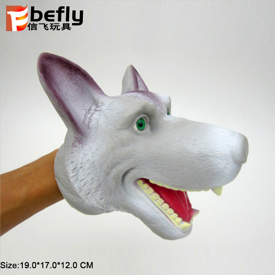 Kids realistic soft plastic wolf toy animal hand puppet