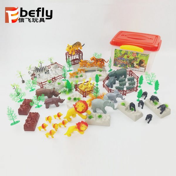 Kids diy zoo park set mini toy plastic animals in plastic box