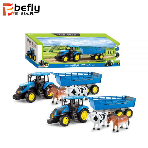 Blue plastic friction farm truck toy with animal