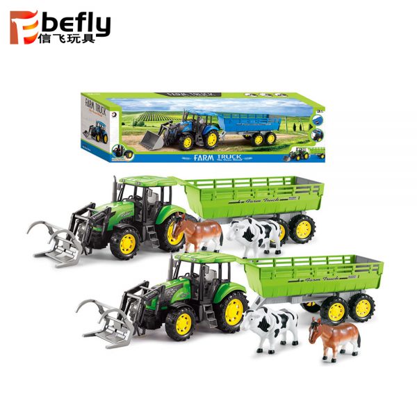Plastic friction truck toy with animal figurines