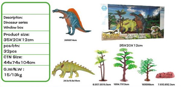 Vinyl stuffed soft dinosaur toy with tree and rock