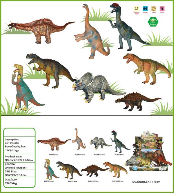 8 kinds mixed packaging funny vinyl stuffed toy dinosaur
