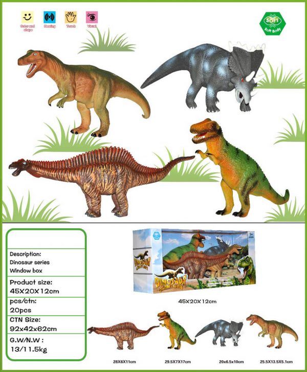 4 kinds mixed stuffed cotton soft rubber dinosaur toy