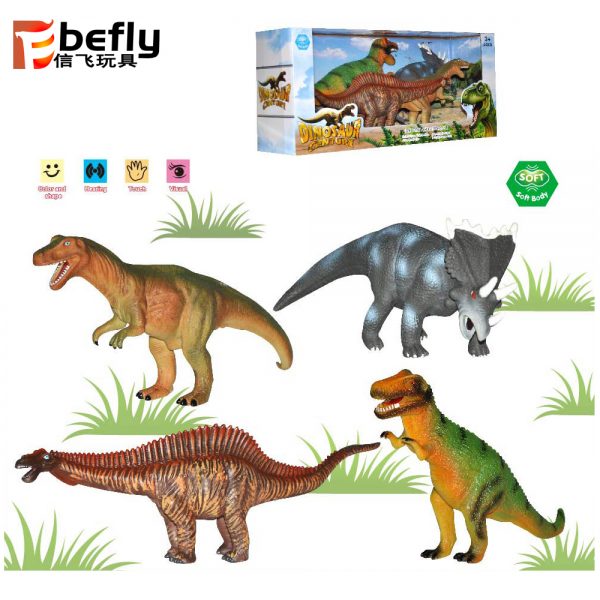 4 kinds mixed stuffed cotton soft rubber dinosaur toy