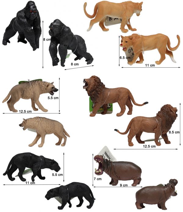 12 kinds mixed 3d model figurines plastic wild animal toy