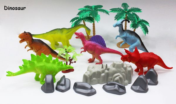 4 in 1 plastic rock tree set sea farm wild animal toy with dinosaur