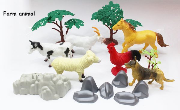 4 in 1 plastic rock tree set sea farm wild animal toy with dinosaur