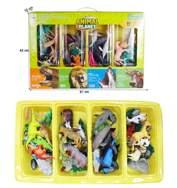 4 in 1 plastic rock tree set sea farm wild animal toy with dinosaur