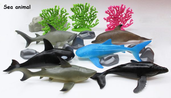 4 in 1 plastic rock tree set sea farm wild animal toy with dinosaur