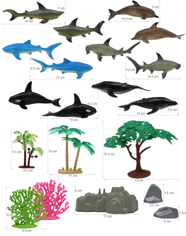 4 in 1 plastic rock tree set sea farm wild animal toy with dinosaur