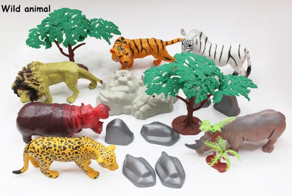4 in 1 plastic rock tree set sea farm wild animal toy with dinosaur