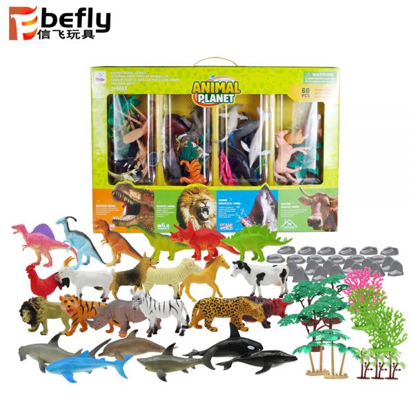4 in 1 plastic rock tree set sea farm wild animal toy with dinosaur
