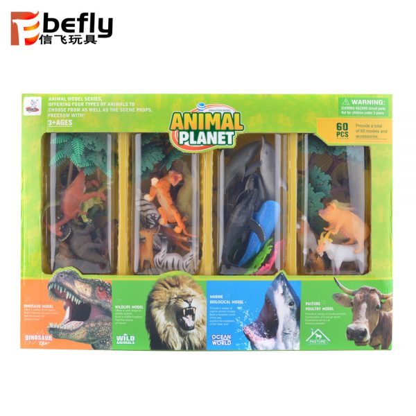 4 in 1 plastic rock tree set sea farm wild animal toy with dinosaur