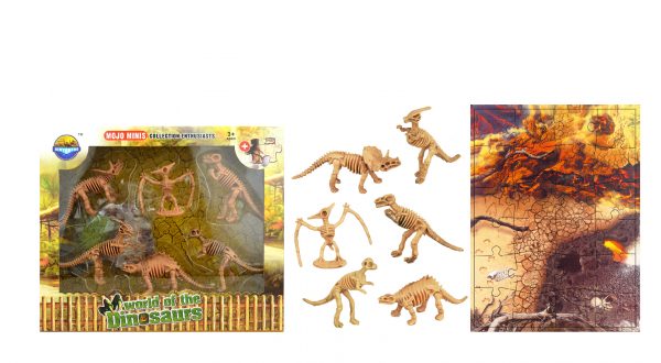 Mini plastic toy dinosaur skeleton with jigsaw puzzle