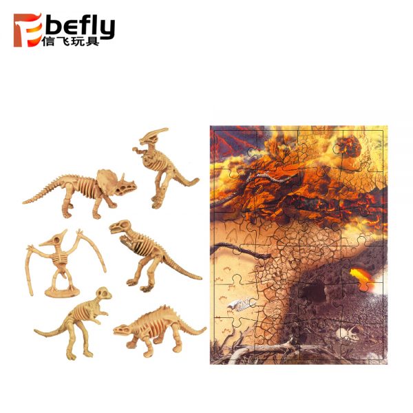 Mini plastic toy dinosaur skeleton with jigsaw puzzle