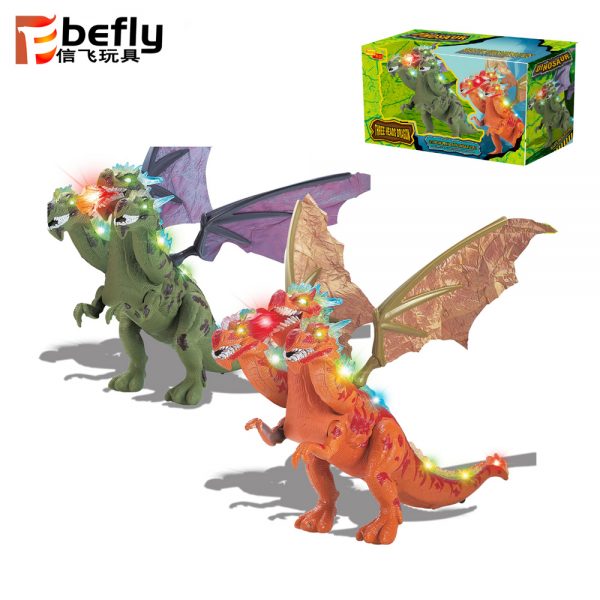 3 head plastic light up battery operated dragon toys with sound