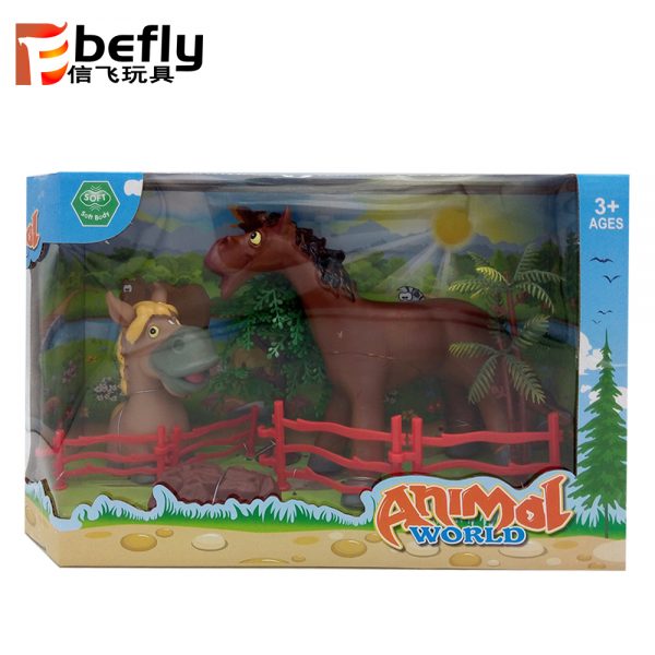 Wild animal set vinyl horse toy with tree