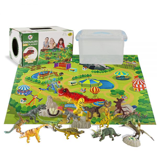 Juguetes al por mayor plastic movable dinosaur toy with play mat