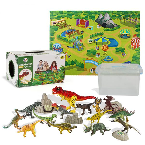 Juguetes al por mayor plastic movable dinosaur toy with play mat