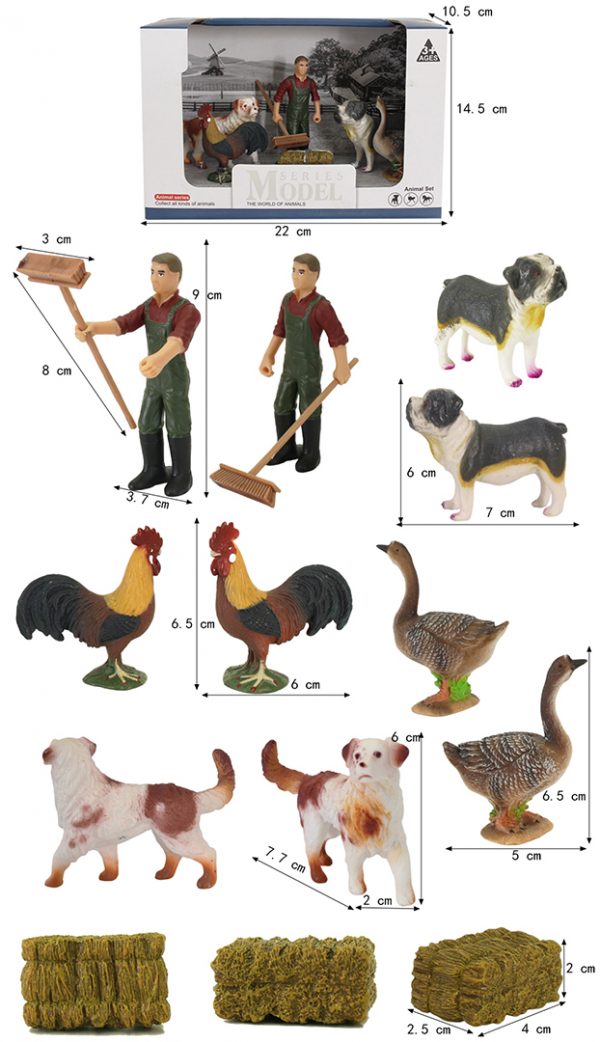 Rooster dog goose figure fram play set toy plastic animal