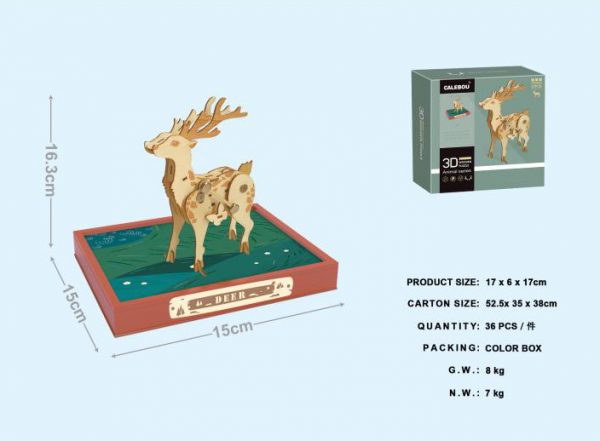 3D Wooden elk puzzle toy