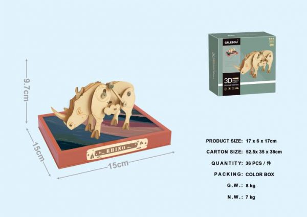 3D Wooden Rhinoceros puzzle toy