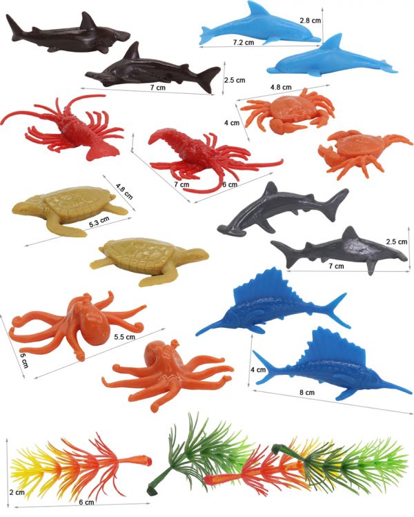 Mini sea life figure set plastic solid ocean animal toy with glass