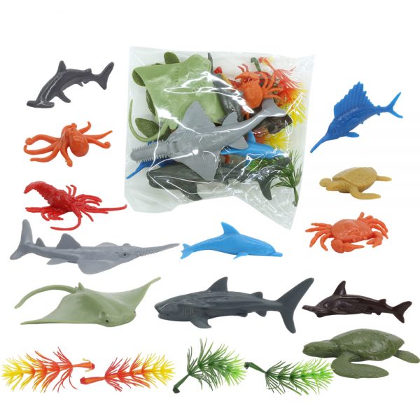 Mini sea life figure set plastic solid ocean animal toy with glass