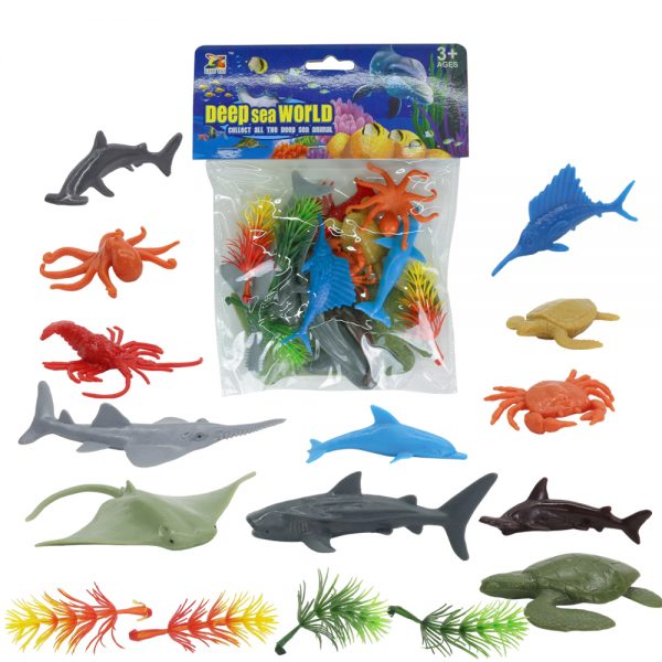 Mini sea life figure set plastic solid ocean animal toy with glass