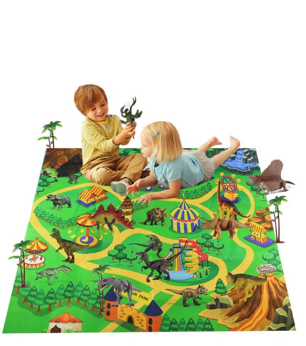 Kids figure play set plastic dinosaur toy with play mat