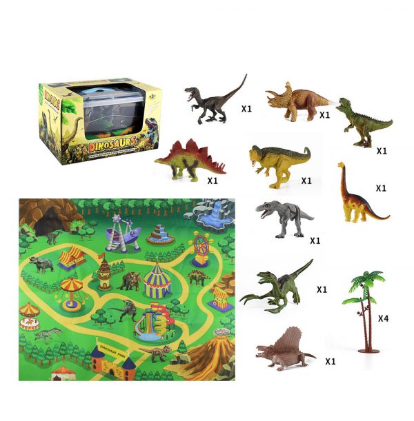 Kids figure play set plastic dinosaur toy with play mat