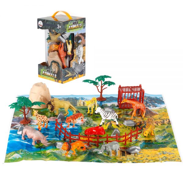 Plastic Wild animals model with play mat set toy