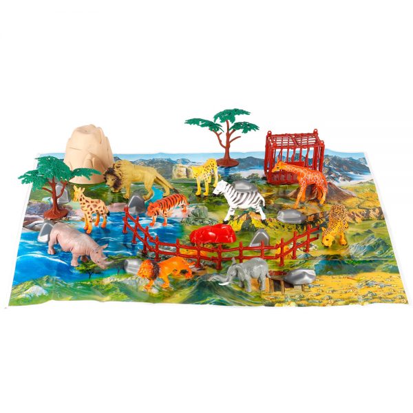 Plastic Wild animals model with play mat set toy