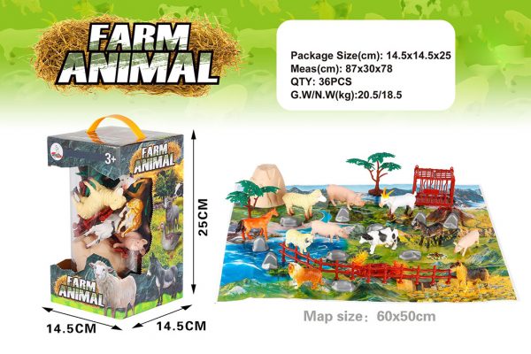Plastic Farm animals model with play mat set toy