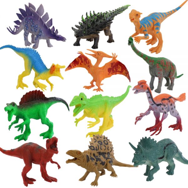 Solid 7 inches 12pcs solid plastic toy dinosaur figure