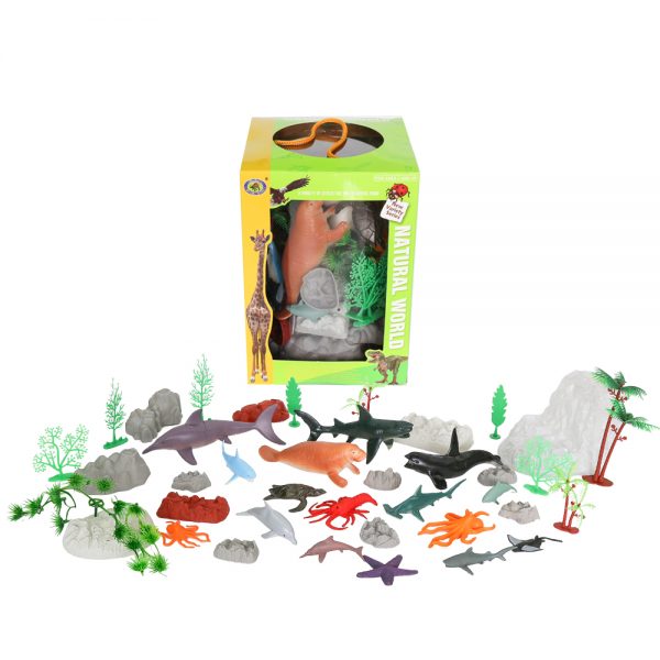 Plastic sea animal figure set toy with rock and glass