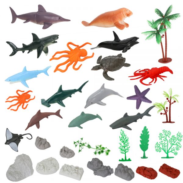 Plastic sea animal figure set toy with rock and glass