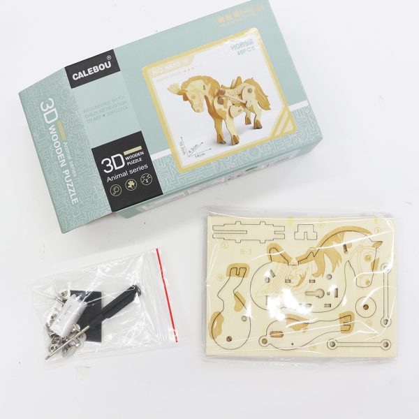 Diy wind up toy horse model wooden 3d puzzle
