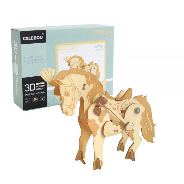 Diy wind up toy horse model wooden 3d puzzle