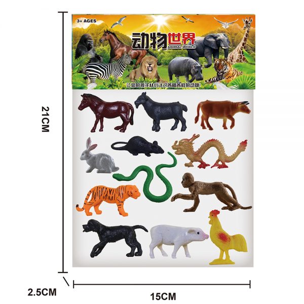 Chinese zodiac solid animal model cheap plastic mini toy