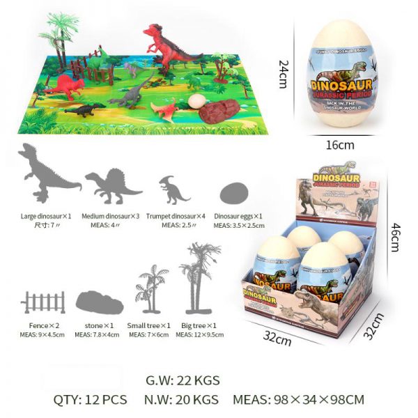 With tree rock play mat plastic dinosaur set toy in dinosaur egg