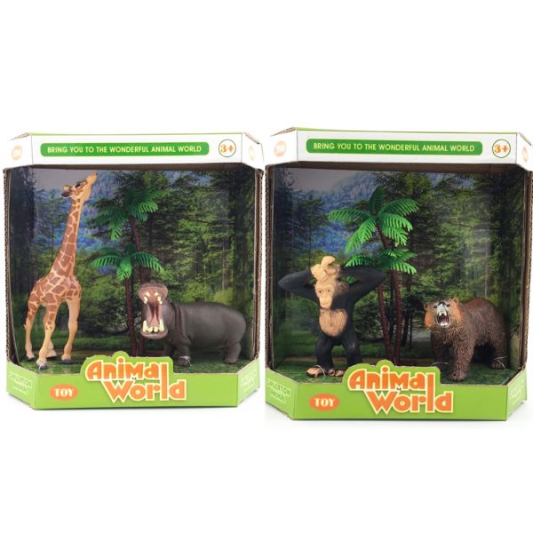 Plastic solid giraffe bear hippo orangutan safari animal toy model