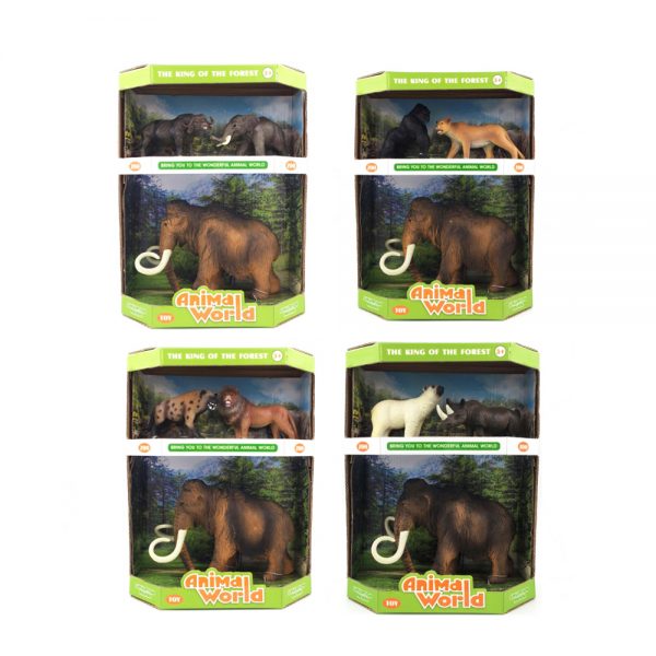 Wholesale solid vivid pvc plastic animal model toys mammoth with lion and polar bear