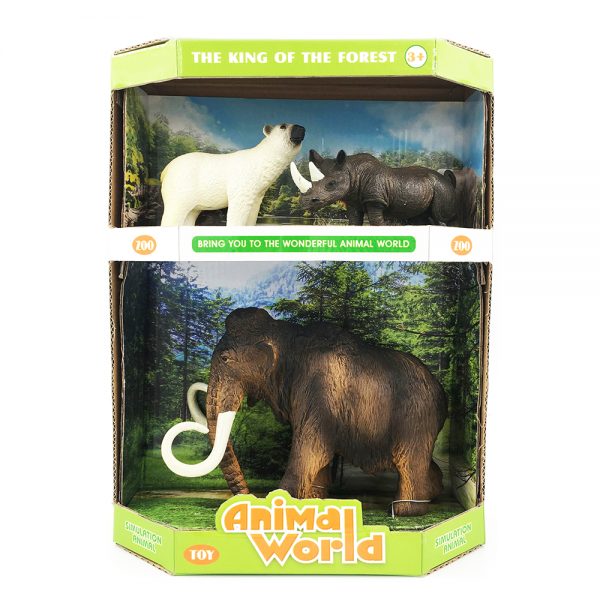 Wholesale solid vivid pvc plastic animal model toys mammoth with lion and polar bear